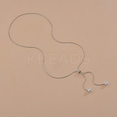 Alloy Snake Chain Slider Lariat Necklaces with Plastic Imitation Pearl Round Beads WG87CD3-02-1