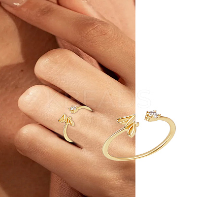 1Pc Letter Brass Rhinestone Open Cuff Rings for Women AJEW-LP0004-47Z-G-1