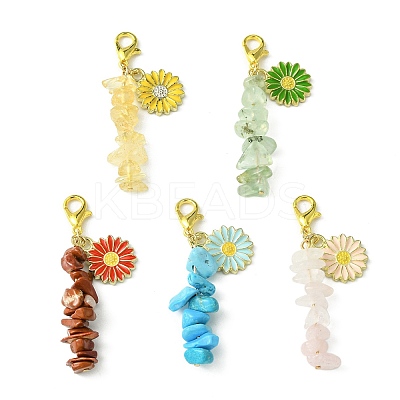 Alloy Enamel Sunflower Pendant Decorations HJEW-JM01548-S-1