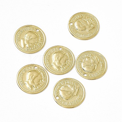 Rack Plating Brass French Coins Charms KK-C007-11G-1