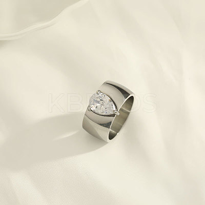 304 Stainless Steel & Cubic Zirconia Finger Rings WGB7611-02-1