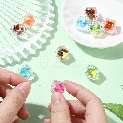 10Pcs Two Tone UV Plating Rainbow Iridescent Acrylic Beads TACR-YW0002-33A-1