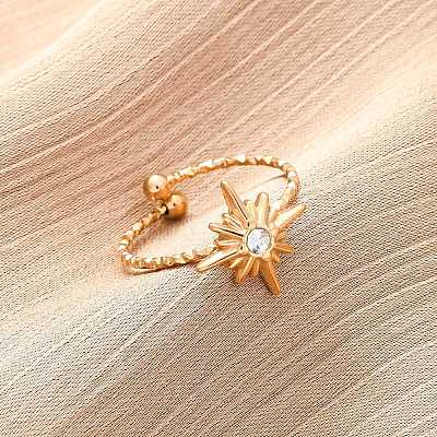 304 Stainless Steel Rhinestone Cuff Rings LS-RJEW-D306-23G-1