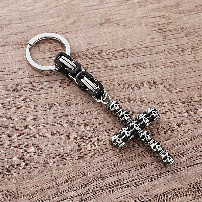 304 Stainless Steel Skull-shape Cross Keychains LS-HC7516-1