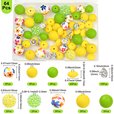 64Pcs Round & Rondelle Food Grade Eco-Friendly Silicone Beads SIL-SP0001-19C-1