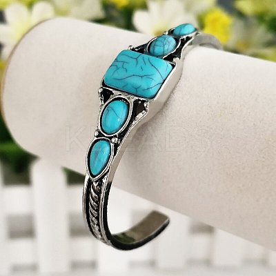 Square Alloy Synthetic Turquoise Cuff Bangles for Women WGCD943-02-1