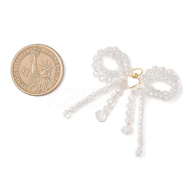 3Pcs Glass Seed Beaded Bowknot with Heart Pendants PALLOY-MZ01162-1