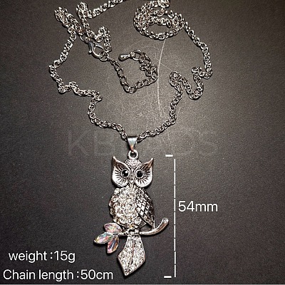 Vintage Alloy Crystal Rhinestone Owl Pendant Necklaces WU5085-1