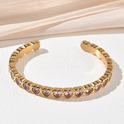 304 Stainless Steel & Cubic Zirconia Cuff Bangles for Women BJEW-T031-01A-1