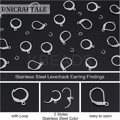 120Pcs 2 Style 304 Stainless Steel Leverback Earring Findings STAS-UN0038-45-1