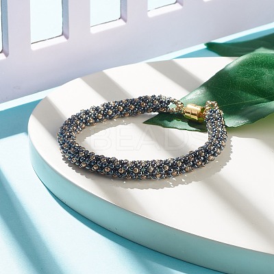 Glass Seed Beaded Bracelet with Brass Magnetic Clasps BJEW-JB07801-01-1