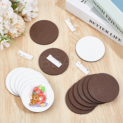 30Pcs Flat Round Wooden Heat Transfer Business Card Badge AJEW-BC0009-15-1