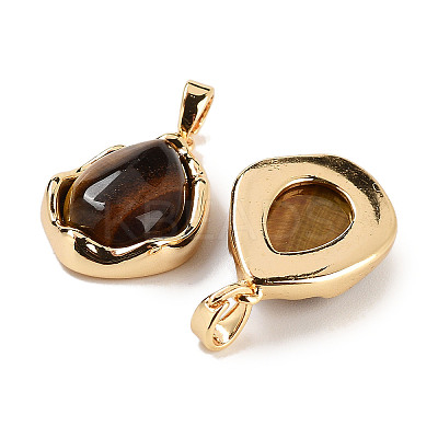 Natural Tiger Eye Teardrop Pendants KK-C051-59G-02-1