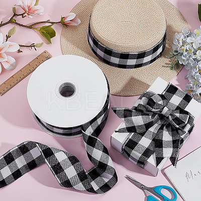 Polyester Tartan Wired Ribbon OCOR-WH0077-087A-1