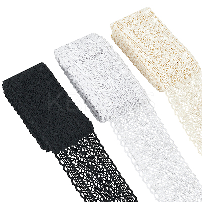 3Pcs 3 Colors Flat Floral Cotton Lace Ribbon OCOR-FG0002-01-1