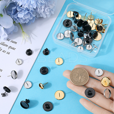 54Pcs 9 Style Flat Round 304 Stainless Steel Stud Earring Settings STAS-SC0006-66-1