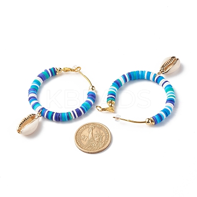 Big Ring with Cowrie Shell Dangle Huggie Hoop Earrings EJEW-JE04732-1