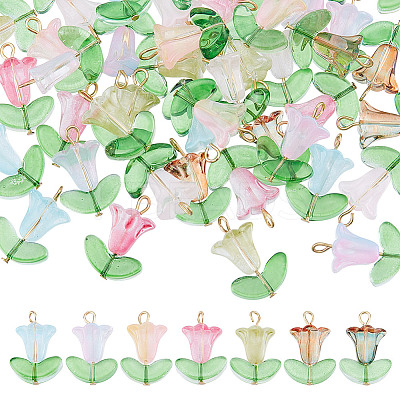 70Pcs 7 Colors Glass Pendants PALLOY-HY00107-1
