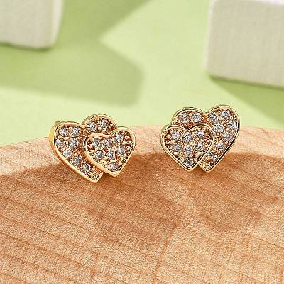 Brass Micro Pave Clear Cubic Zirconia Stud Earrings for Women EJEW-G428-25G-06-1