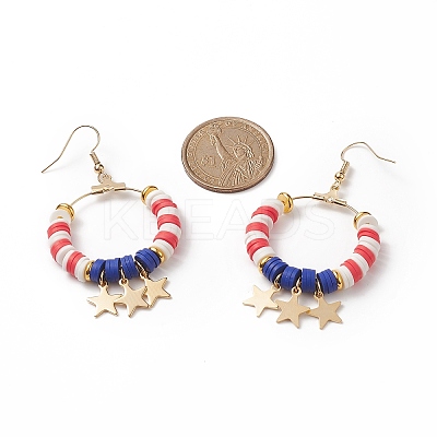 Independence Day Polymer Clay Heishi Beaded Ring with Star Dangle Earrings EJEW-TA00186-1