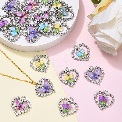 20Pcs 5 Styles Platinum Alloy Glass Pendants FIND-YW0007-61-1