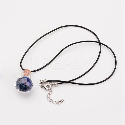 Glass Wishing Bottle Leather Cord Pendant Necklaces NJEW-JN01614-1