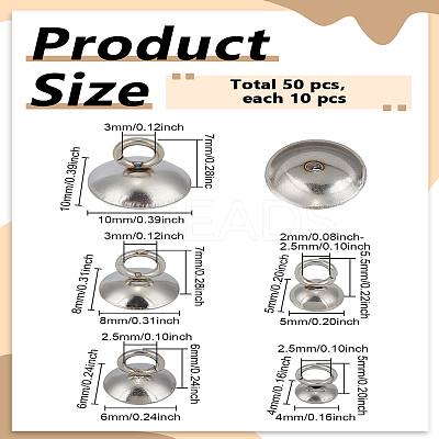 50Pcs 5 Styles 304 Stainless Steel Bead Cap Pendant Bails STAS-LP0005-21-1