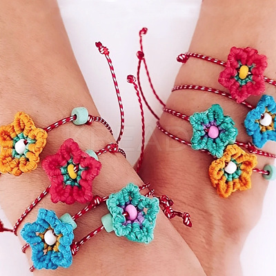 4Pcs Handmade Woven Flower Polyester Cord Bracelet Sets MK8494-1-1