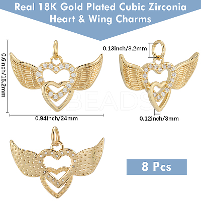 8pcs Brass Micro Pave Cubic Zirconia Pendants KK-BBC0020-22-1