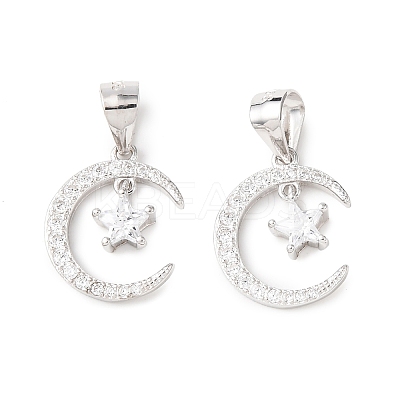 925 925 Sterling Silver Pave Clear Cubic Zirconia Crescent Moon with Star Charms STER-G050-02P-1
