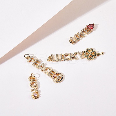 4Pcs 4 Style Eco-Friendly Brass Micro Pave Cubic Zirconia with Glass Pendants KK-SZ0005-79-1