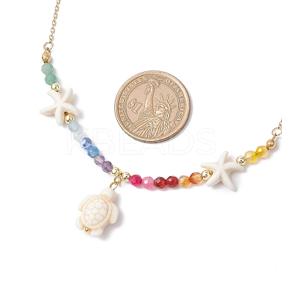 Beach Synthetic Turquoise Turtle Starfish Pendant Necklaces NJEW-JN05251-1