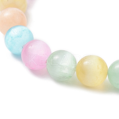Dyed Natural Selenite Round Beaded Stretch Bracelet BJEW-JB09411-02-1