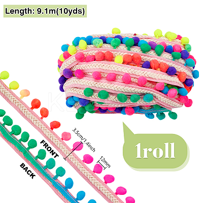 10 Yards Polyester Pom Pom Ball Tassel Ribbons DIY-PH0033-31-1