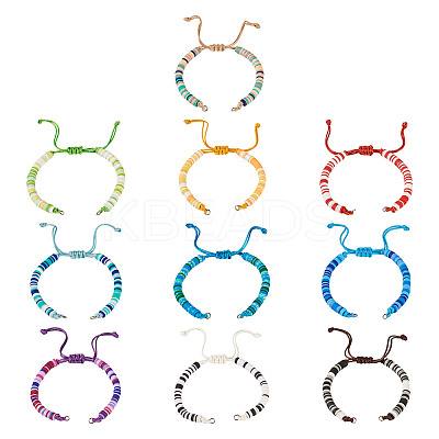 10Pcs 10 Colors Handmade Polymer Clay Adjustable Heishi Bracelet Making AJEW-TAC00053-1