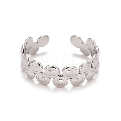 Non-Tarnish 304 Stainless Steel Flat Round Wrap Open Cuff Ring for Women RJEW-A005-34P-1
