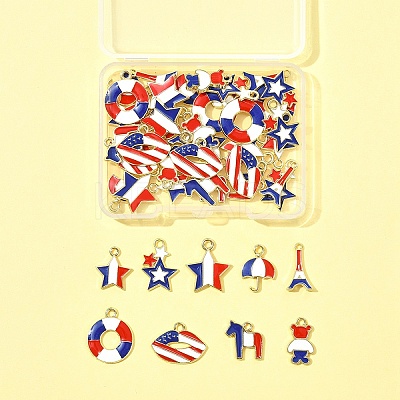 45Pcs 9 Styles Independence Day Alloy Enamel Pandants FIND-FS0004-09-1