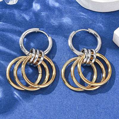 304 Stainless Steel Two Tone Hoop Earrings LS-EJEW-A136-01D-GP-1