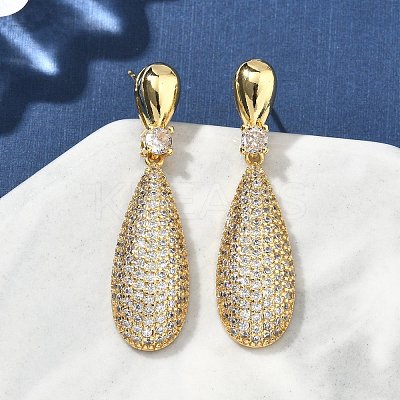 Teardrop Brass Micro Pave Cubic Zirconia Dangle Stud Earrings for Women EJEW-A132-04G-1