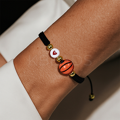 5Pcs 5 Styles Sport Theme Acylic & Alloy Braided Bead Bracelets BJEW-GO0001-12-1