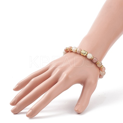 Natural Multi-Moonstone & Alloy Buddha Head Beaded Stretch Bracelet BJEW-JB08913-02-1