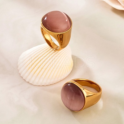 304 Stainless Steel Cat Eyes Finger Rings for Women RJEW-Z143-02G-01-1