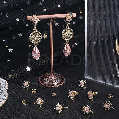 10Pcs Brass with Pink Cubic Zirconia Stud Earring Findings KK-BBC0013-36-1