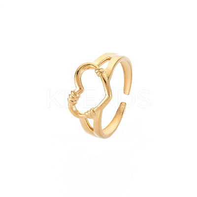 Ion Plating(IP) 304 Stainless Steel Open Heart Cuff Ring for Women X-RJEW-S405-207G-1