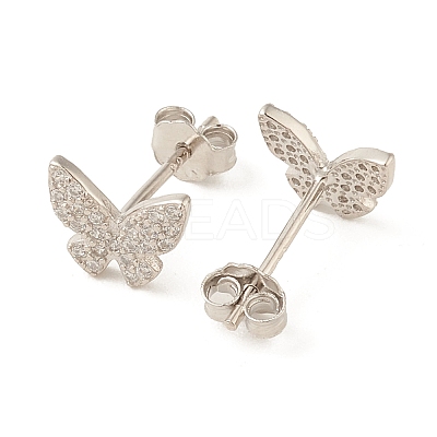 Clear Cubic Zirconia Butterfly Stud Earrings LS-EJEW-G351-01P-1