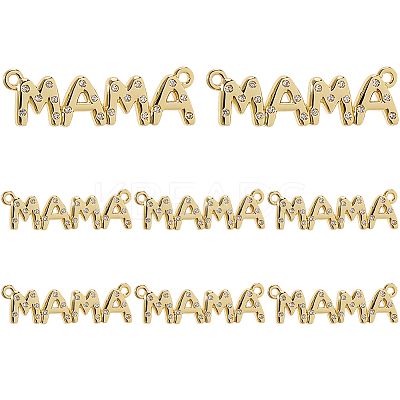 8Pcs Mother's Day Brass Micro Pave Clear Cubic Zirconia Word Mama Connector Charms KK-DC0004-96-1
