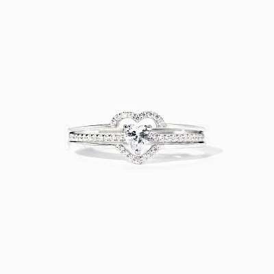 2Pcs Heart 925 Sterling Silver Micro Pave Clear Cubic Zirconia Finger Rings for Women FS-WG4005F-03-1
