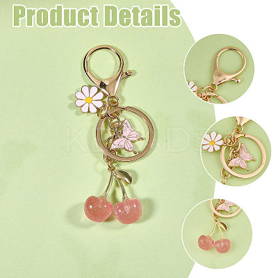 4Pcs 4 Styles Cherry Resin & Alloy Pendant Decorations HJEW-CA0001-73-1