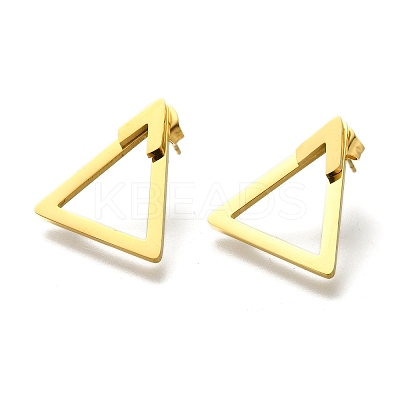 Ion Plating(IP) 304 Stainless Steel Hollow Triangle Stud Earrings EJEW-C118-05A-1