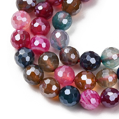 Electroplated Natural Agate Beads Strands G-B191-A07-6mm-11-1